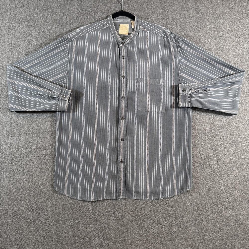 Wah Maker Shirt Mens XL Gray Striped Western Band Collar Costume Ranch Button Up
